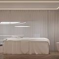 Modern Beauty Salon Treatment Room With White Curtains Beauty Bed Bathtub And Lighting Strips