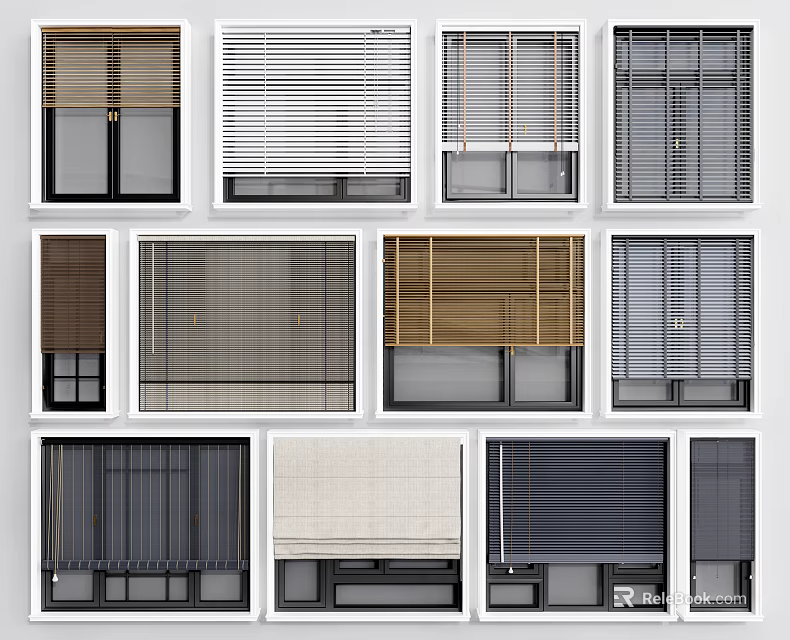 Various Window Blinds With Different Colors Materials And Modern Designs For Home Windows 3d model