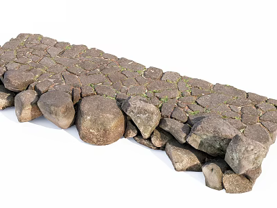 Natural Irregular Stone Ground With Green Moss Growing Between Stones 3d model