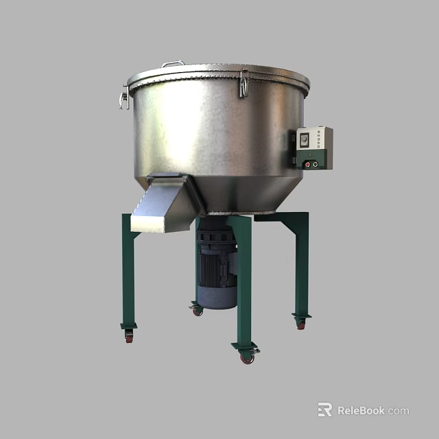 Industrial Mixing Equipment With Stainless Steel Cylindrical Tank Green Stand Control Panel And Mobile Wheels 3d model 