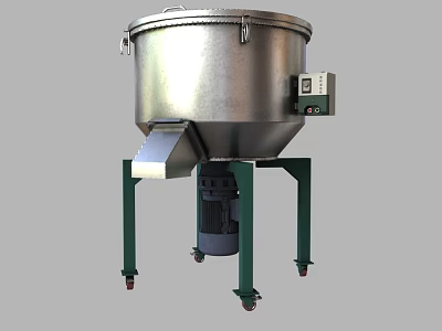 Industrial Mixing Equipment With Stainless Steel Cylindrical Tank Green Stand Control Panel And Mobile Wheels 3d model