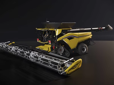 Yellow Agricultural Combine Harvester With Large Harvesting Platform Cab And Wheels 3d model