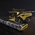 Yellow Agricultural Combine Harvester With Large Harvesting Platform Cab And Wheels