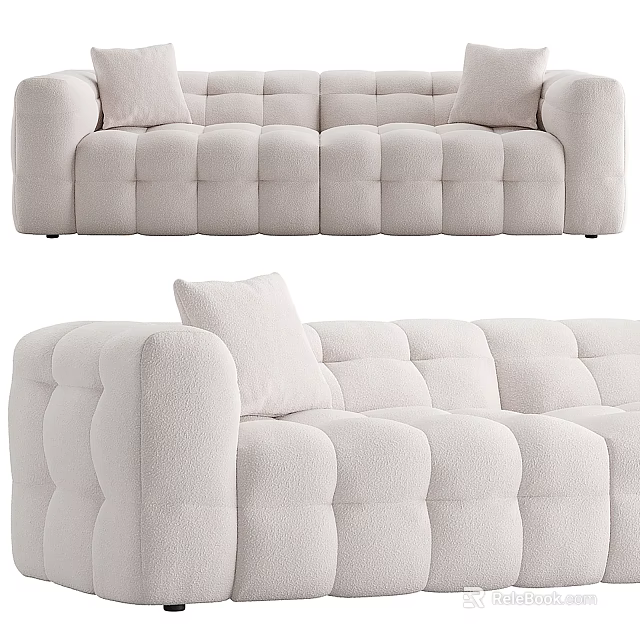 Plush Cream Colored Sectional Sofa With Tufted Design And Accent Pillows 3d model
