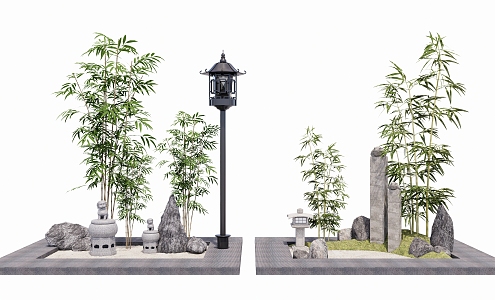 Chinese landscape sketch courtyard sketch green bamboo rockery stone courtyard landscaping 3d model