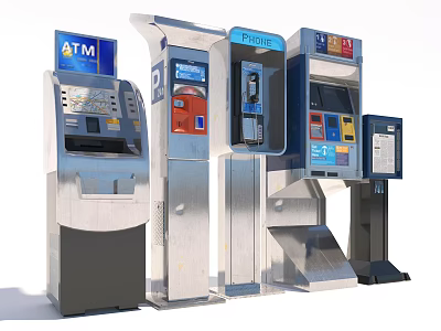 Modern Urban Public Facilities Including ATM Phone Booth And Self Service Terminals 3d model