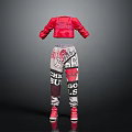 Red Cropped Top With CHIC Lettering And Printed Sweatpants Go Go Go Design Red Sneakers