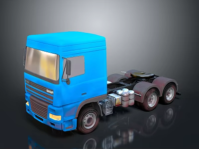 Blue DAF Semi Truck With Modern Cab Design And Fuel Tanks 3d model