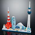 Future Architecture Brick Model with Tall Towers Various Buildings and Modern Cityscape Design