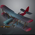 Vintage Space Aviation Biplane Model With Blue Pink Gradient Red Tail And Brown Propeller