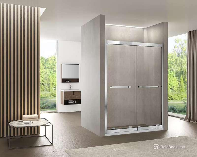 Modern Shower Sauna Interior Design In Contemporary Bathroom With Glass Door And Natural Light 3d model 