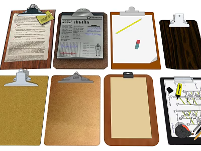 Assorted Art Clipboards With Paper Pencil And Wooden Frames For Artists 3d model