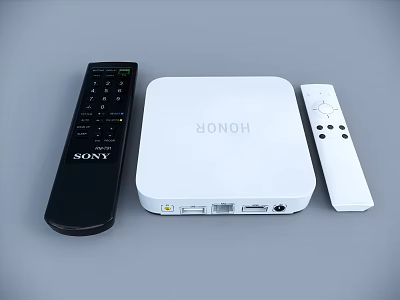 Home TV with Sony Remote Control Honor Set Top Box and White Remote Control 3d model