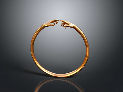 Golden Circular Hardware Tool With Hand Shaped Ends For Decorative Applications 3d model