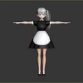 3D Anime Character In Maid Outfit With Silver Hair Ponytail And Arms Outstretched