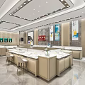 Modern Jewelry Store Interior With Display Cases Beige Counters Decorative Paintings And Lighting