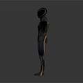 Game Movie Character In Black Bodysuit With Yellow Lines Helmet Standing Arms Outstretched