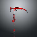 Red Mechanical Scythe Weapon With Metal Structure And Black Blades Design