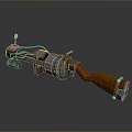 Mechanical Weapon With Industrial Style Metal Structure And Wooden Grip Design