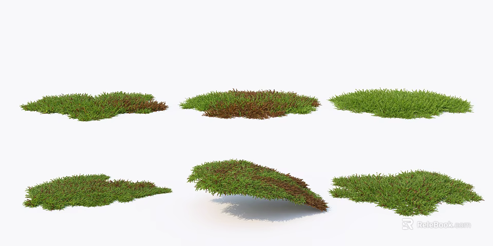 Various Green And Brown Grass Patches In Different Shapes For Landscape Decoration 3d model 