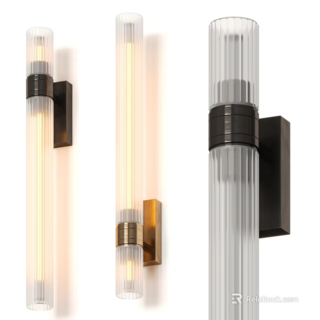 Modern Wall Sconces With Transparent Glass Tube And Black Gold Metal Base Design 3d model 