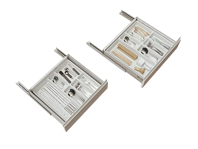 Kitchen Cutlery Set With Double Metal Drawer Trays And Divided Compartments 3d model