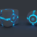Modern White Cube and Sphere Shaped Speakers with Blue LED Lights Design 3d model