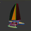 Modern Orange And Black Sail Catamaran Model With Reflective Base And Seating Area 3d model