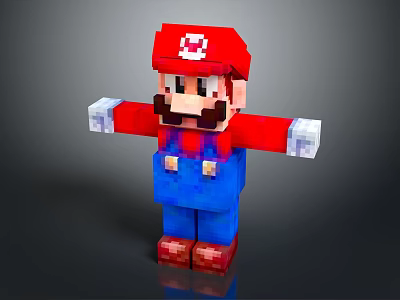 Pixelated Mario Character Doll In 3D Pixel Art Style With Red Blue Outfit Standing Pose 3d model
