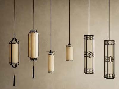 Traditional Chinese Pendant Lights Featuring Intricate Carvings And Tassel Details 3d model