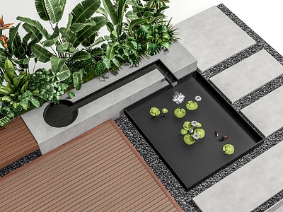 Modern courtyard waterscape flower pond flower box plant combination 3d model