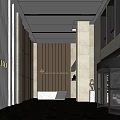 Modern Hotel Lobby With Marble Walls Front Desk Revolving Door And Floor to Ceiling Windows