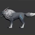 3D Model Of Mythical Gray Wolf With White Fur Blue Eyes And Glowing Blue Patterns