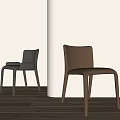 Modern Minimalist Leather Dining Chairs in Gray and Brown with Light Wall and Wooden Floor