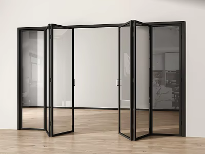 Modern Black Frame Glass Folding Doors In Indoor Space With White Wall And Wooden Floor 3d model