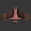 Pink Bat With Spread Wings Black Fur And Sharp Fangs On Gray Background