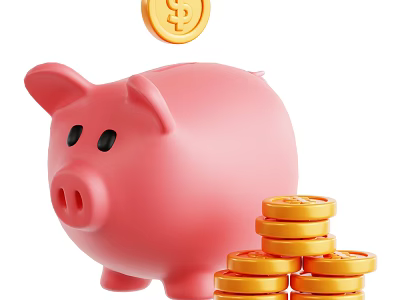 Pink Piggy Bank Decorative Ornament Set With Stacked Gold Coins And Falling Coin 3d model
