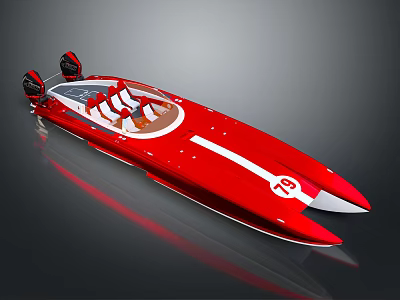 Red Racing Yacht With Sleek Design And Cockpit Seats 3d model
