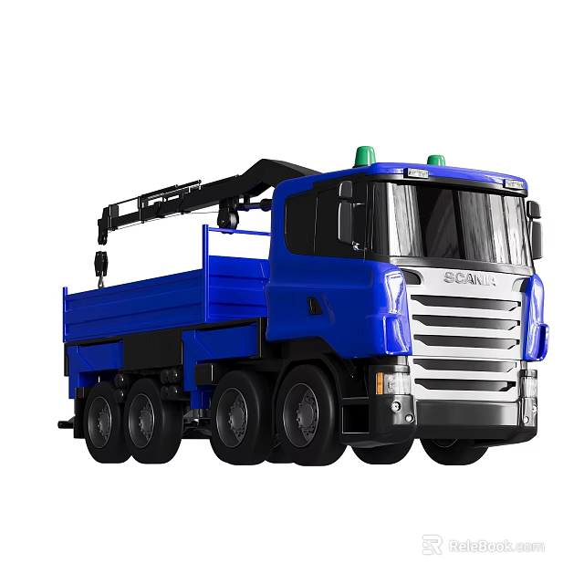Blue Electric Toy Truck with Crane Arm Green Warning Lights and Multiple Wheels 3d model 
