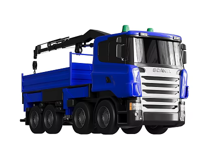 Blue Electric Toy Truck with Crane Arm Green Warning Lights and Multiple Wheels 3d model