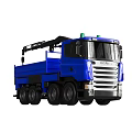 Blue Electric Toy Truck with Crane Arm Green Warning Lights and Multiple Wheels