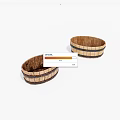 Two Oval Shaped Wooden Barrels With Striped Details On White Background