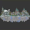 Ice Castle Architecture With Blue Roofs Snow Covered Trees And Spires