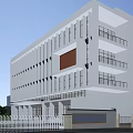 Modern Office Building Exterior With Glass Facade White Structure Front Entrance And Parked Cars