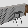 Modern Bar Counter Furniture With Gray Grid Patterned Wall Light Top And Black Stool
