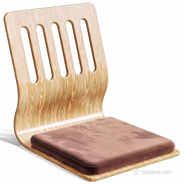 Modern Wooden Single Chair With Curved Backrest Vertical Holes And Brown Upholstered Seat 3d model 