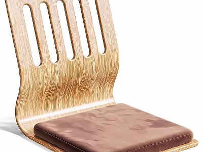 Modern Wooden Single Chair With Curved Backrest Vertical Holes And Brown Upholstered Seat 3d model