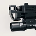 Black Tactical Handgun Weapon With Mounted Flashlight Rail And Grip Accessories