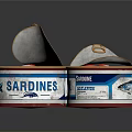 Three Open Sardine Cans With Red Sauce And Fish Inside 3d model