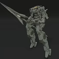 Gray Camouflage Mech Warrior Standing With Long Spear Weapon Design Art